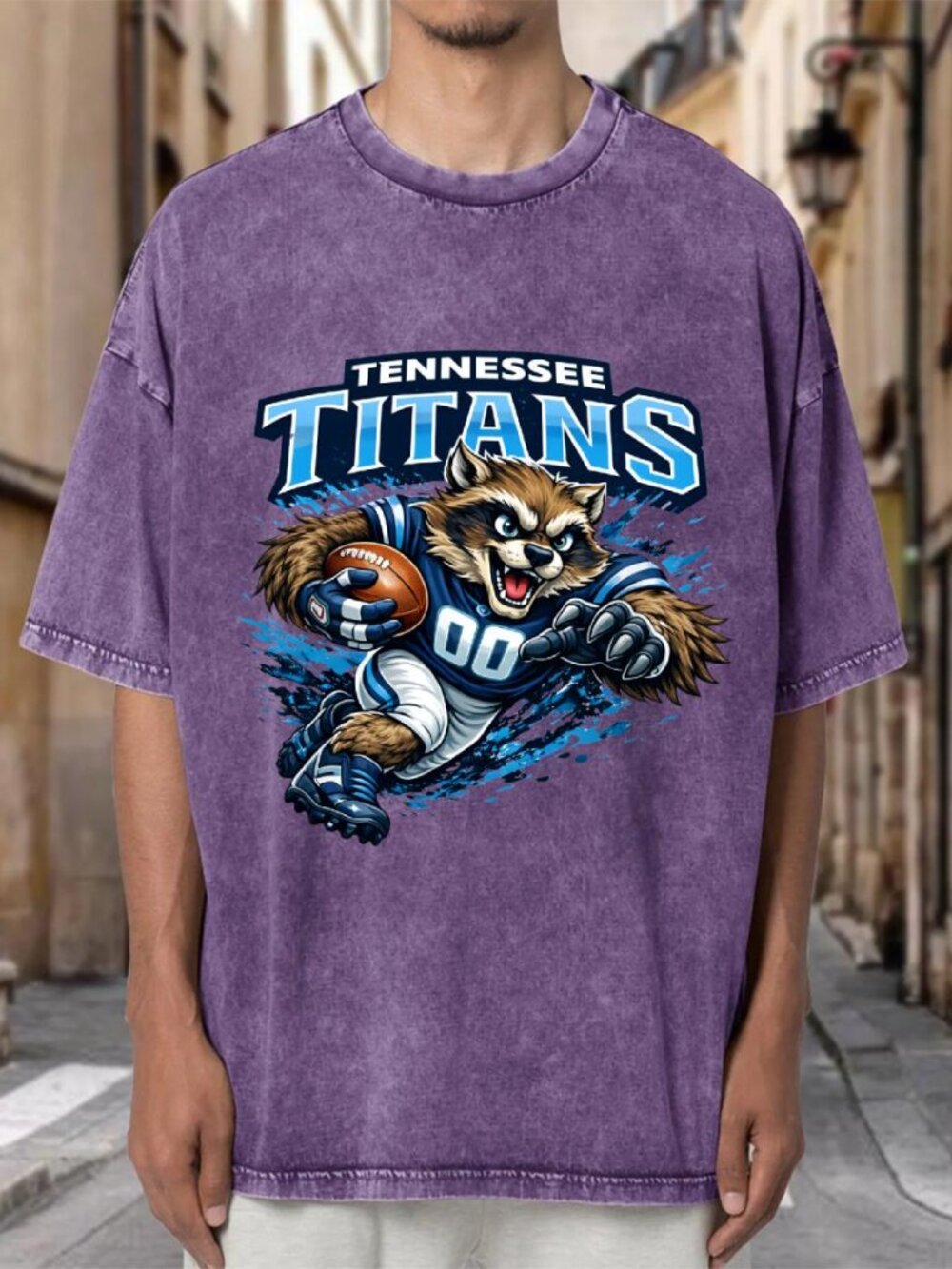 Tennessee Titans Raccoon Mascot NFL Purple Mineral WashOversizedTee XB5LLQ9EYS04